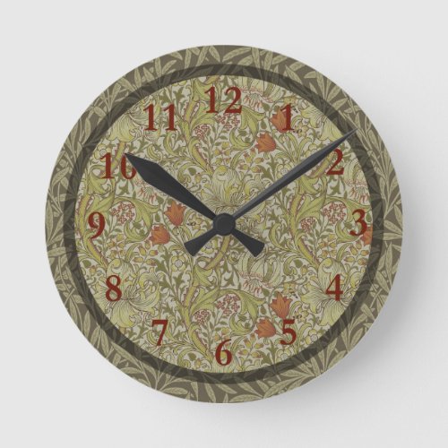 William Morris Floral lily willow art print design Round Clock