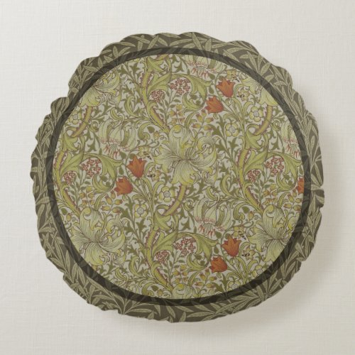 William Morris Floral lily willow art print design Round Pillow