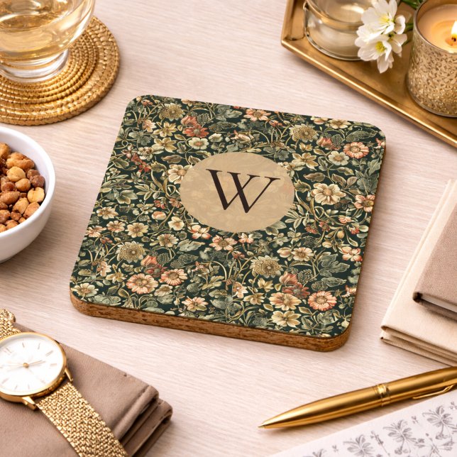 William Morris Floral Monogram Beverage Coaster (Creator Uploaded)