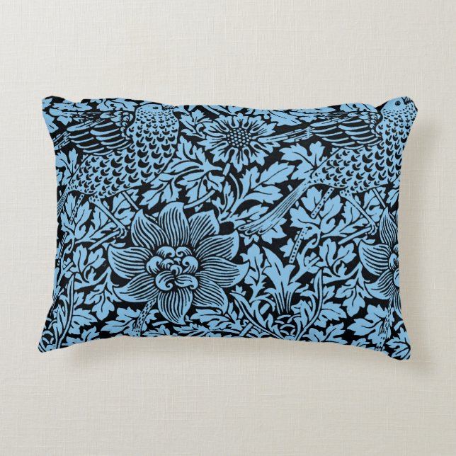 William Morris Floral Pattern Bird Anenome Accent Pillow (Back)