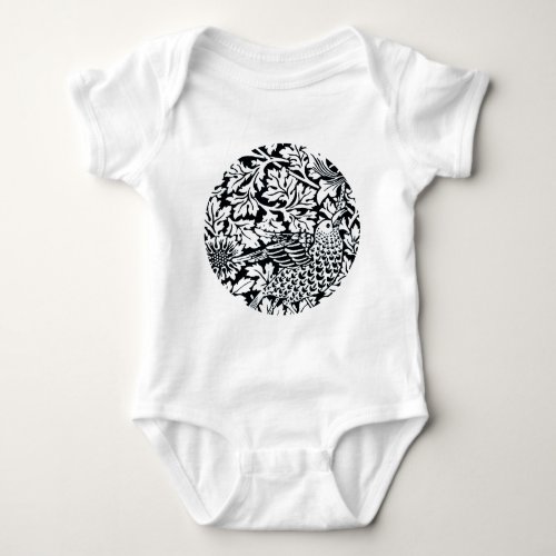 William Morris Floral Pattern Bird Anenome Baby Bodysuit