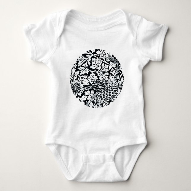 William Morris Floral Pattern Bird Anenome Baby Bodysuit (Front)