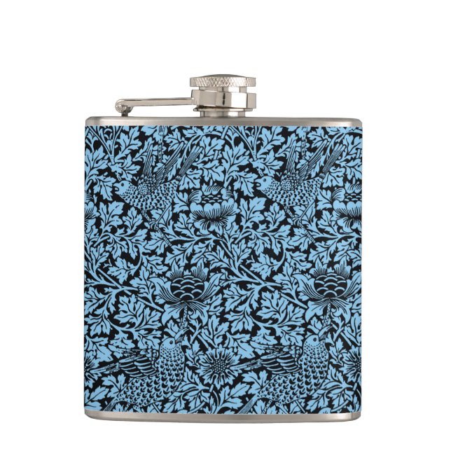 William Morris Floral Pattern Bird Anenome Hip Flask (Front)