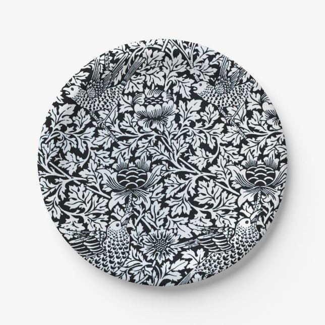 William Morris Floral Pattern Bird Anenome Paper Plates (Front)
