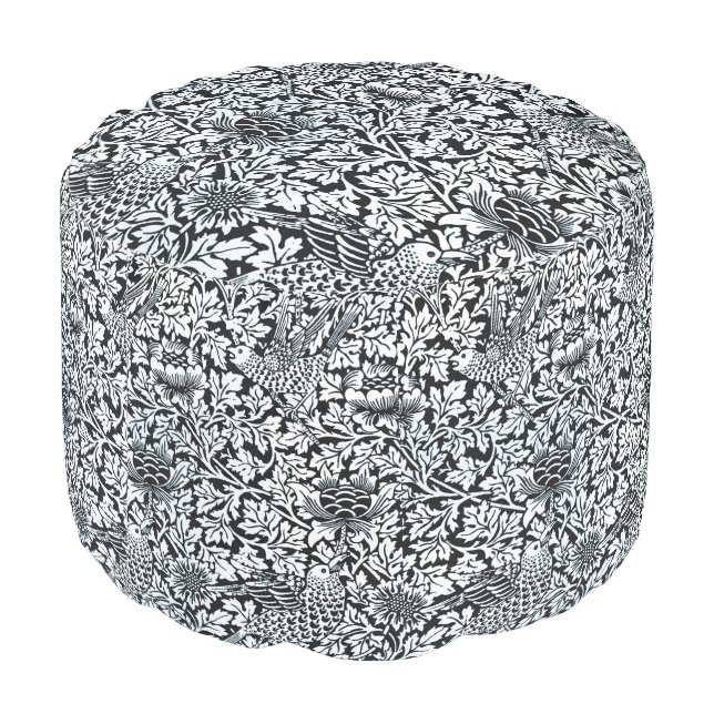 William Morris Floral Pattern Bird Anenome Pouf (Angled Back)