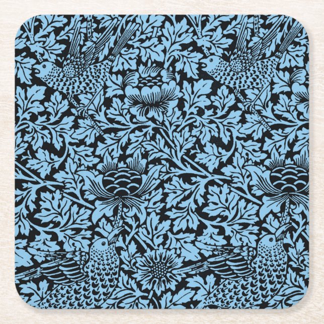 William Morris Floral Pattern Bird Anenome Square Paper Coaster (Front)