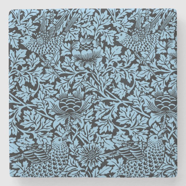 William Morris Floral Pattern Bird Anenome Stone Coaster (Front)