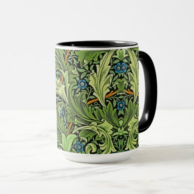 William Morris Floral Pattern Blue Yellow Green  Mug (Front Right)