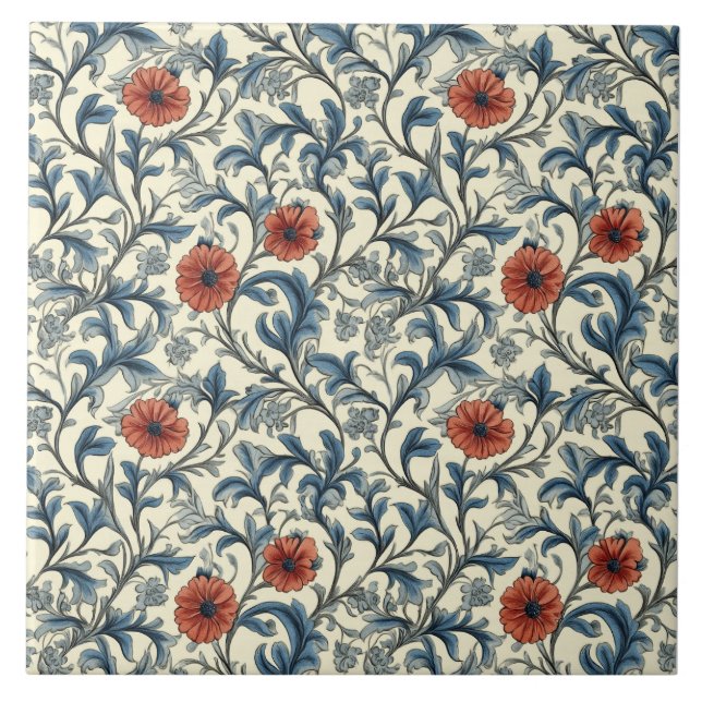 William Morris Floral Pattern  Ceramic Tile (Front)