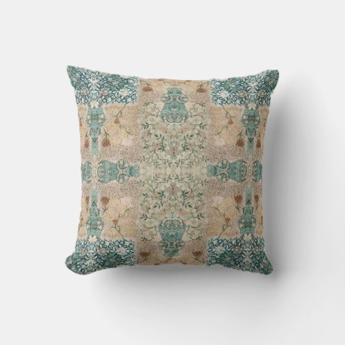 William Morris Floral Pattern Collage Teal Peach Throw Pillow