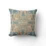 William Morris Floral Pattern Collage Teal Peach Throw Pillow