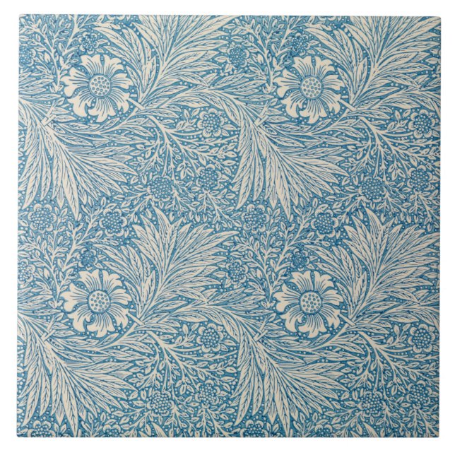 William Morris Floral Pattern Flowers Blue White   Ceramic Tile (Front)