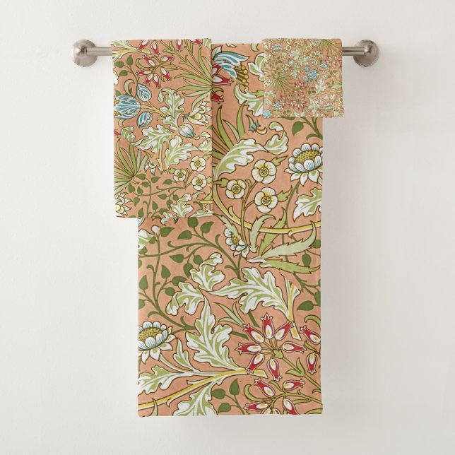 William Morris Floral Pattern Flowers Pink Blue    Bath Towel Set (Insitu)