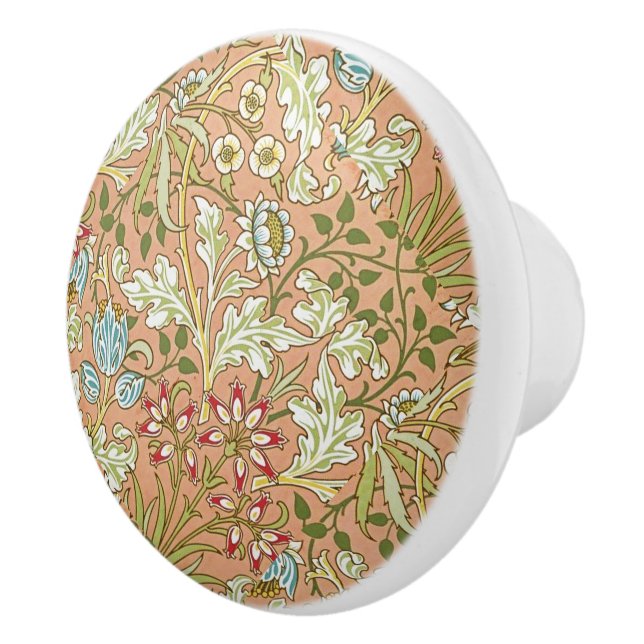 William Morris Floral Pattern Flowers Pink Blue    Ceramic Knob (Right)