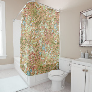 William Morris Floral Pattern Flowers Pink Blue Shower Curtain