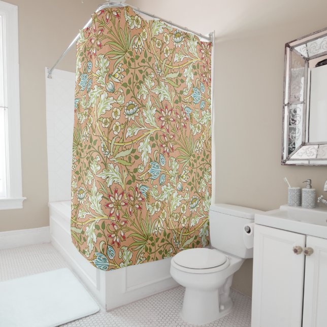 William Morris Floral Pattern Flowers Pink Blue    Shower Curtain (In Situ)