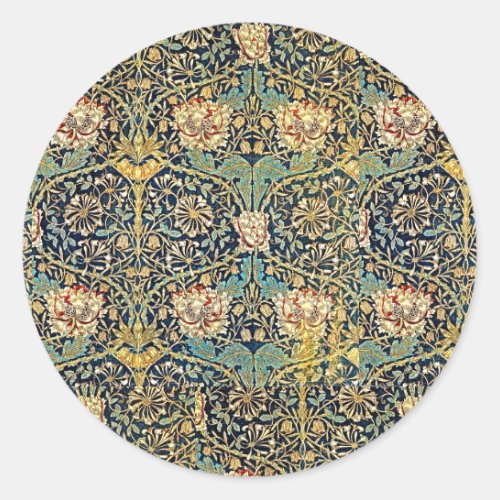William Morris Floral Pattern Gold Turquoise Red Classic Round Sticker