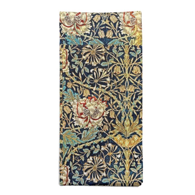 William Morris Floral Pattern Gold Turquoise Red Cloth Napkin (Folded)