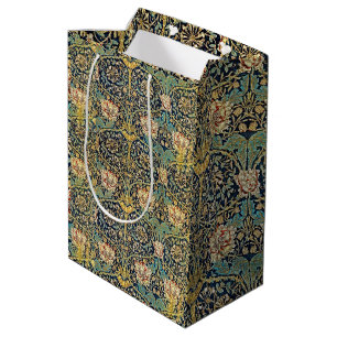 William Morris Floral Pattern Gold Turquoise Red Medium Gift Bag
