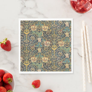 William Morris Floral Pattern Gold Turquoise Red Napkins