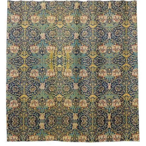 William Morris Floral Pattern Gold Turquoise Red Shower Curtain
