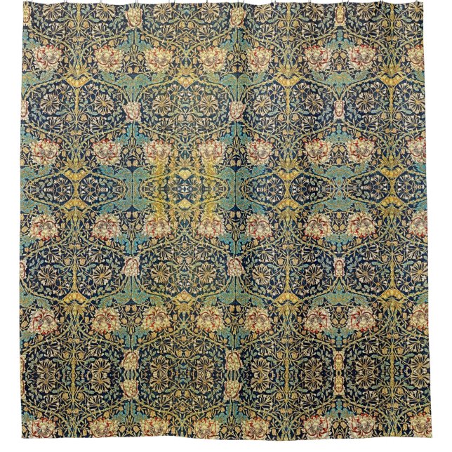 William Morris Floral Pattern Gold Turquoise Red Shower Curtain (Front)