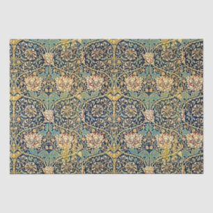 William Morris Floral Pattern Gold Turquoise Red Tissue Paper