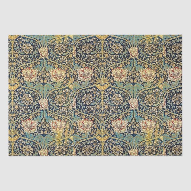 William Morris Floral Pattern Gold Turquoise Red Tissue Paper (Front)