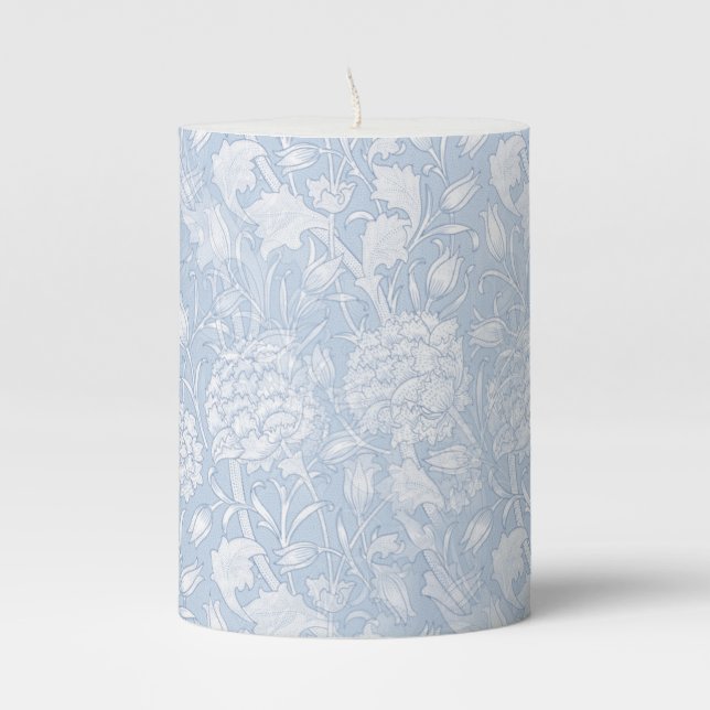 William Morris Floral Pattern in Blue Pillar Candle (Front)