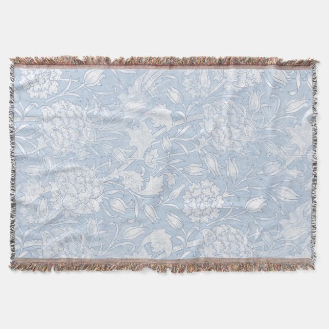 William Morris Floral Pattern in Blue Throw Blanket (Front)