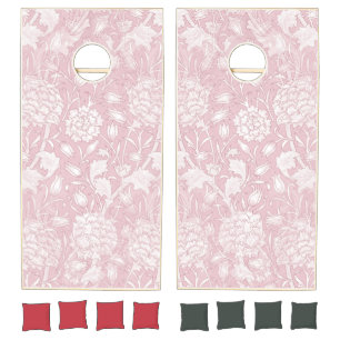 William Morris Floral Pattern in Pink Cornhole Set
