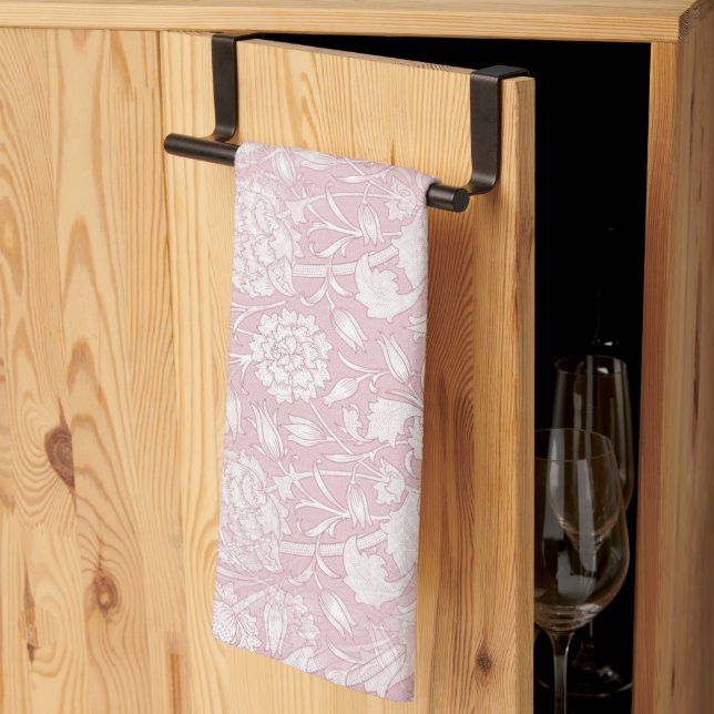 William Morris Floral Pattern in Pink Kitchen Towel (Thirds Fold)