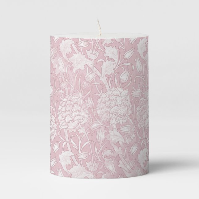 William Morris Floral Pattern in Pink Pillar Candle (Front)