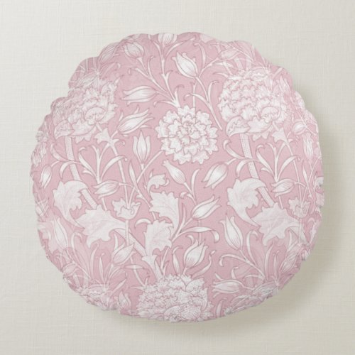William Morris Floral Pattern in Pink Round Pillow
