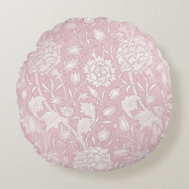 William Morris Floral Pattern in Pink Round Pillow (Front)