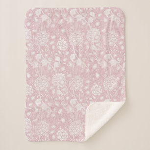 William Morris Floral Pattern in Pink Sherpa Blanket