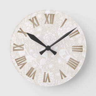 William Morris Floral Pattern in Sepia Round Clock