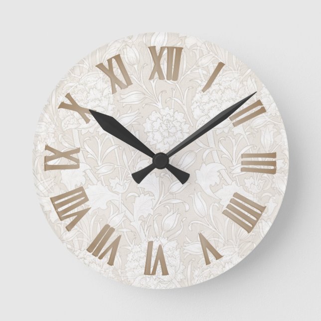 William Morris Floral Pattern in Sepia  Round Clock (Front)