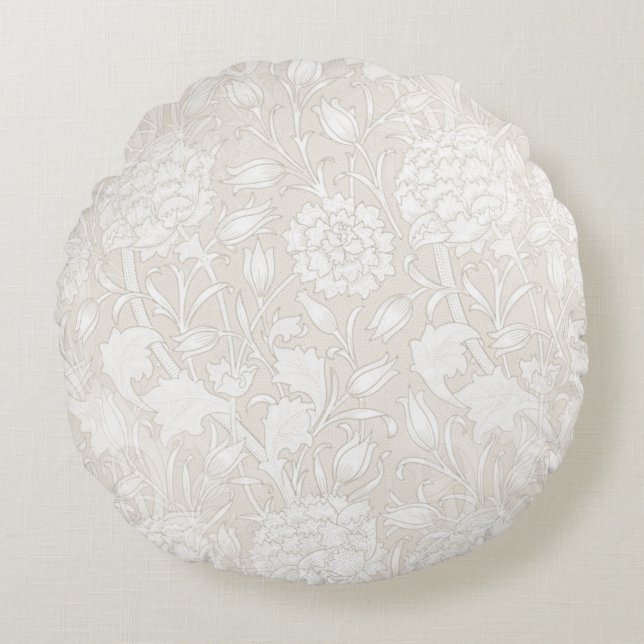 William Morris Floral Pattern in Sepia  Round Pillow (Front)