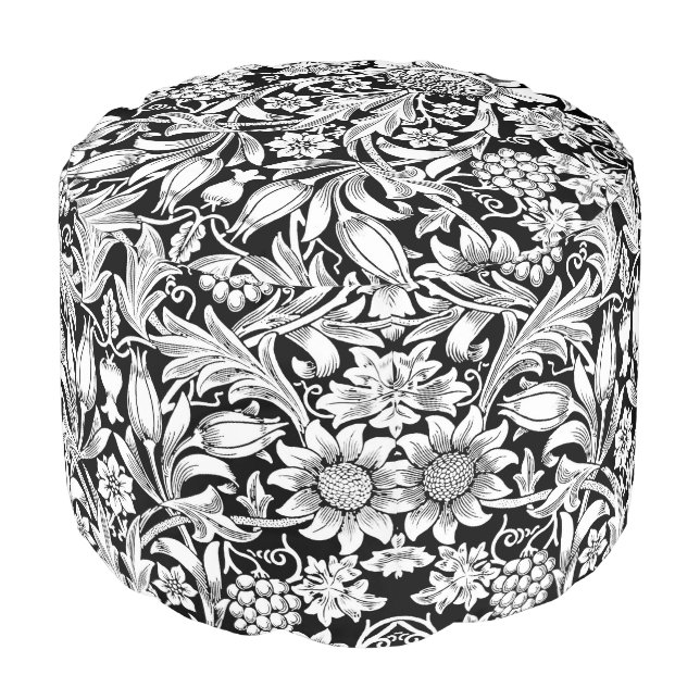 William Morris, Floral Pattern (Monochrome) Pouf (Angled Front)