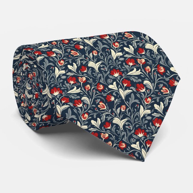 William Morris Floral Pattern  Neck Tie (Rolled)