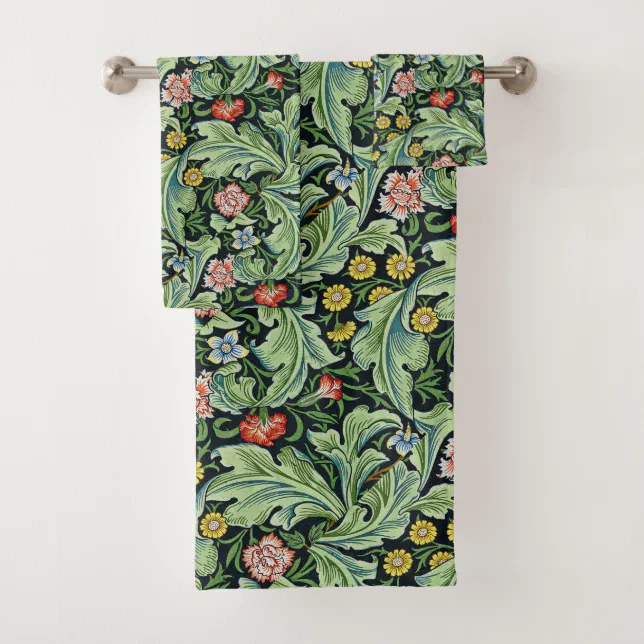 William Morris Floral Pattern Pink Green Carnation Bath Towel Set | Zazzle
