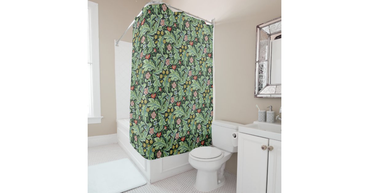 William Morris Floral Pattern Pink Green Carnation Shower Curtain | Zazzle