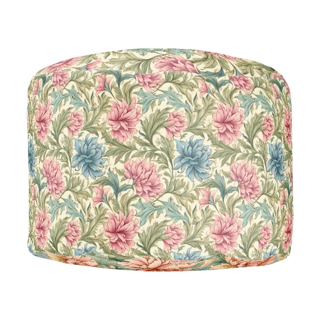 William Morris, Floral,Pattern, Textile,Round Pouf (Front)