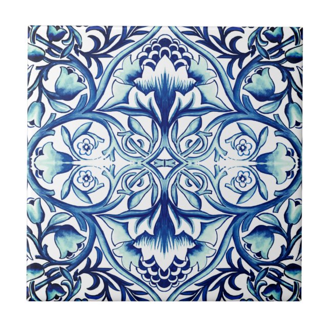 William Morris floral pattern. Vintage. Blue white Ceramic Tile (Front)