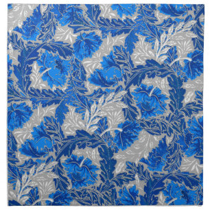 William Morris Floral, Sapphire Blue and Gray Cloth Napkin