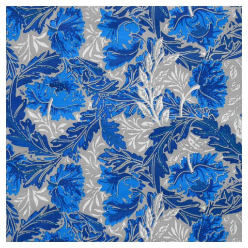 William Morris Floral, Sapphire Blue and Gray Fabric
