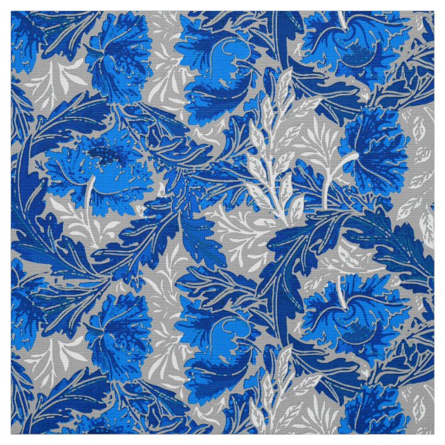 William Morris Floral, Sapphire Blue and Gray Fabric (Swatch)