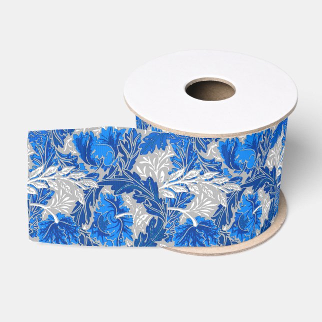 William Morris Floral, Sapphire Blue and Gray Grosgrain Ribbon (Spool)