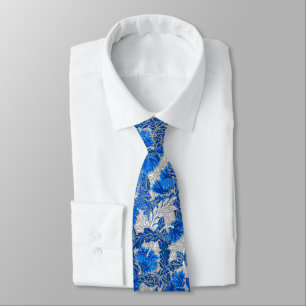 William Morris Floral, Sapphire Blue and Gray Neck Tie